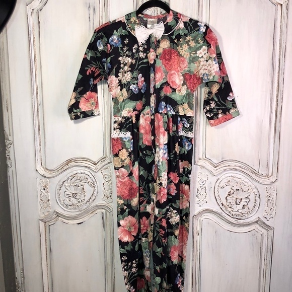 Girls Wee Clancy VINTAGE Floral on Black Cotton Embellished Jumpsuit Size 10 - Picture 1 of 15